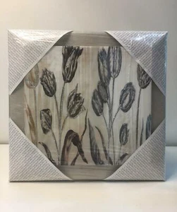 QUADRO MODERNO CON CORNICE COLOR TORTORA E TELA CON TULIPANI E GLITTER 50x48 cm - Imagen 1 de 3
