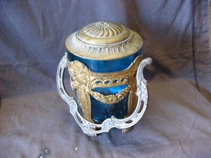 Grand sucrier ou pot à biscuit fin XIXeme laiton et verre pressé - Imagen 1 de 19