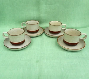 4 vintage Denby "Potter's Wheel" tea cups & saucers - Picture 1 of 8