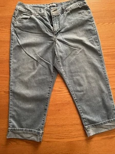 Bandolinoblu Cuffed Capri Blue Jeans Size 14 Bohemian Belted Missy - Picture 1 of 7