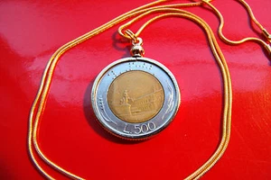 Italian 500 Lire Classic Coin Pendant on a 24" 18k Gold Filled Snake Chain