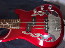 OLP by Traben Metal Art 4-string Electric Bass Metallic Red Mirror Chrome Flames for sale
