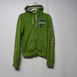 ABERCROMBIE & FITCH GREEN APPLIQUE HOODY JACKET SMALL WOMEN 2 WAY ZIPPER sweater - Picture 1 of 19