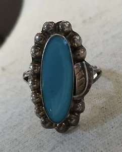 Taxco Sterling 925 TR-84 Mexico Turquoise Ring Leaf Design Size 7.75 Oval - Picture 1 of 5