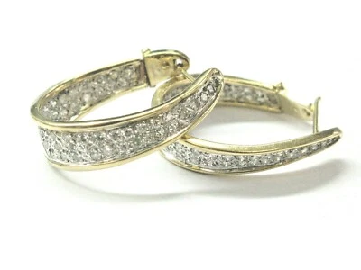 Diamond Pave Two-Tone Hoop Earrings 106-Stones 2.00Ct G-H/VS2-SI1 1.25" - Image 1 of 4