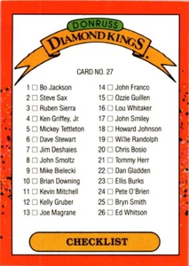 1990 Donruss Card, #27 Diamond Kings Checklist, Unmarked Free Ship - Picture 1 of 2