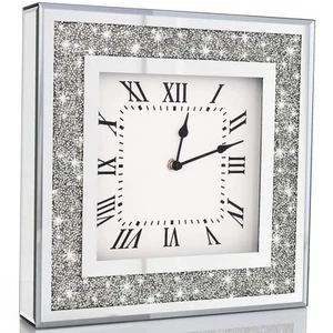 Crystal Crush Diamond Mirrored Square Wall Clock with Sparkle Twinkle Bling D... - Picture 1 of 7