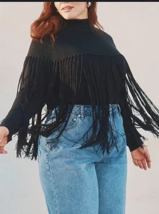 Zara Fringed Cape S Knitted High Neck New with Tags - Picture 1 of 2