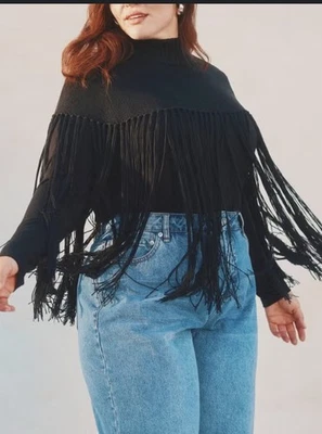 Zara Fringed Cape S  Knitted High Neck New with Tags - Image 1 of 2