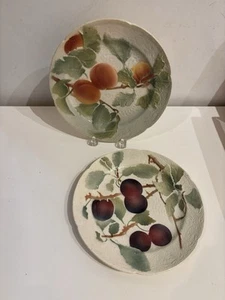 Two K&G (Keller & Guerin) Luneville Barbotines Luncheon Plates Apricots Plums - Picture 1 of 6