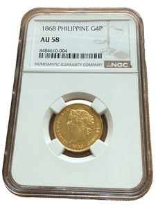 Philippines 1868 Gold 4 Pesos NGC AU58 Isabel - Picture 1 of 2