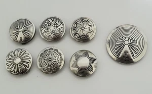 Lot of Seven Sterling Silver Front Southwestern Style Vintage Button Covers - Picture 1 of 4