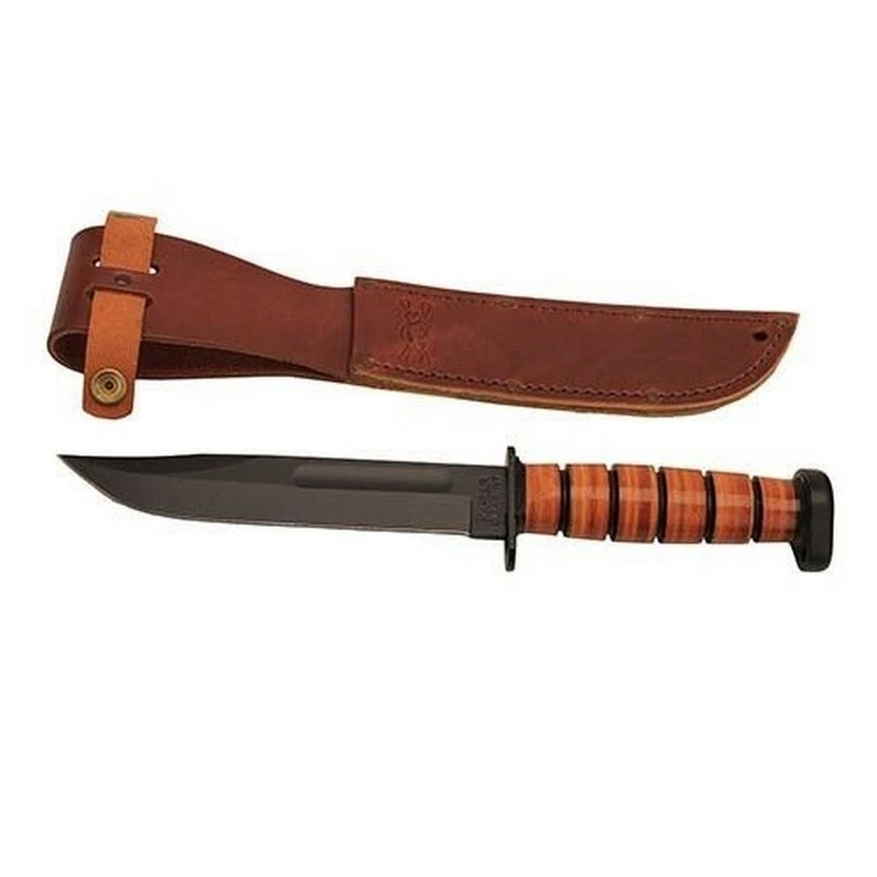 Cuchillo fijo con cabeza de barra Ka 7" 1095 Cro-Van hoja de acero al carbono mango de cuero - 1317 Foto 1 de 1