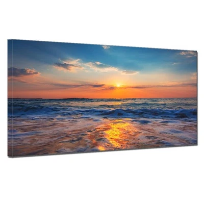 Морской пейзаж восход солнца холст настенное искусство большое произведение искусства для гостиной ванной моря B... - Изображение 1 из 4