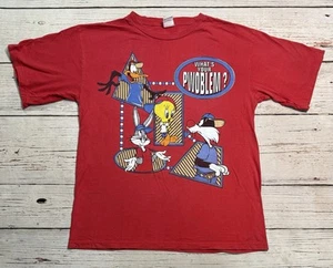 Vtg Looney Tunes Whats Your Pwoblem? Tweety Bugs Daffy Red T Shirt Men’s Sz XL - Picture 1 of 8