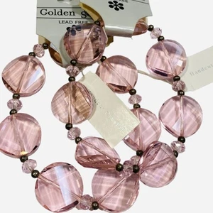 Bracciali Cristallo Rosa Tagliati a Mano Impilabili Slip On Gioielli Moda Senza Piombo A340 - Foto 1 di 5