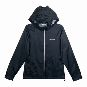 Columbia Windbreaker Jacket Hooded Zip Up Pockets Lightweight Black Womens M - Picture 1 of 12