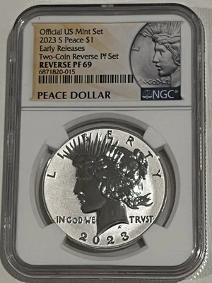 US Mint Set2023 S Peace $1 Early Releases Two-Coln Reverse Pf Set REVERSE PF 69 - Image 1 of 4