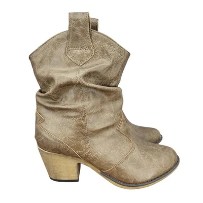 Charles Albert Western Boots Womens 8 M Brown Faux Leather Slouch Block Heels - Image 1 of 4