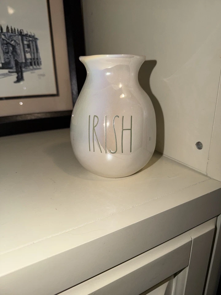 Rae Dunn Iridescent 5.5” Bulb Vase With “Irish” Written In Green - Image 1 of 4