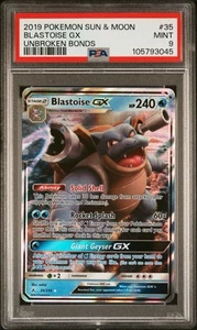 POKEMON BLASTOISE GX 35/214 HOLOS SUN & MOON UNBROKEN BONDS PSA 9 - Picture 1 of 2