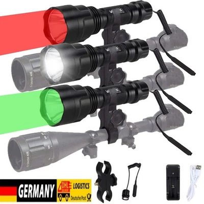 Taktische Grün/Rot/Weiß LED Taschenlampe Outdoor Jagd Lampe Licht Torch Fackel - Bild 1 von 4