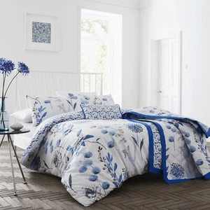 Juego de 200 hilos ricos en algodón doble tamaño diseño floral en azul - Imagen 1 de 1