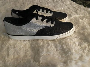 womens diesel shoes black ans silver glitter shoes size 40 - Picture 1 of 15