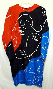 Vtg Anne Crimmins Uni Collection Face Dress 100% Silk Sheath Womens 4. As Is - Picture 1 of 8