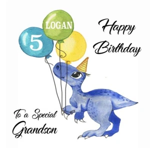 Personalised Dinosaur Birthday Card - Grandson, Son, Daughter, Granddaughter etc - Picture 1 of 1