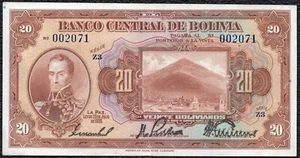 Bolivia 20 Boliviano 1928 VF+  Banknote - Picture 1 of 2