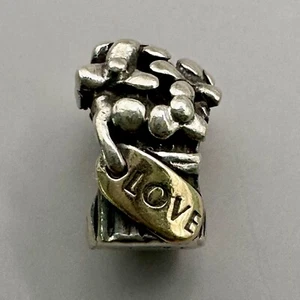 Pandora "Love" Bead Charm Bouquet S925 ALE Sterling Silver Golden Tag Detail - Picture 1 of 6