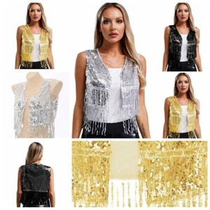 Top da donna gilet senza maniche abbigliamento quotidiano gilet clubwear cowgirl festa lucido - Foto 1 di 46
