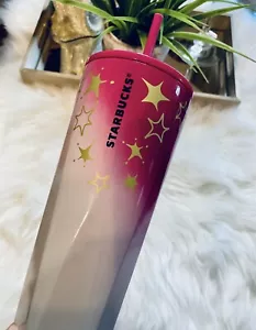Starbucks Ombre Pink Cup Stainless Steel Gold Stars Cold Tumbler Venti New 2024 - Picture 1 of 12
