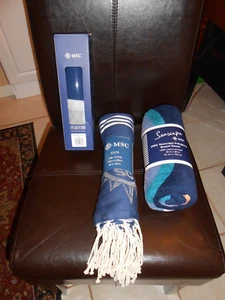 Set of 3 MSC SEASCAPE Towel Water Bottle Throw Blanket New - Picture 1 of 8