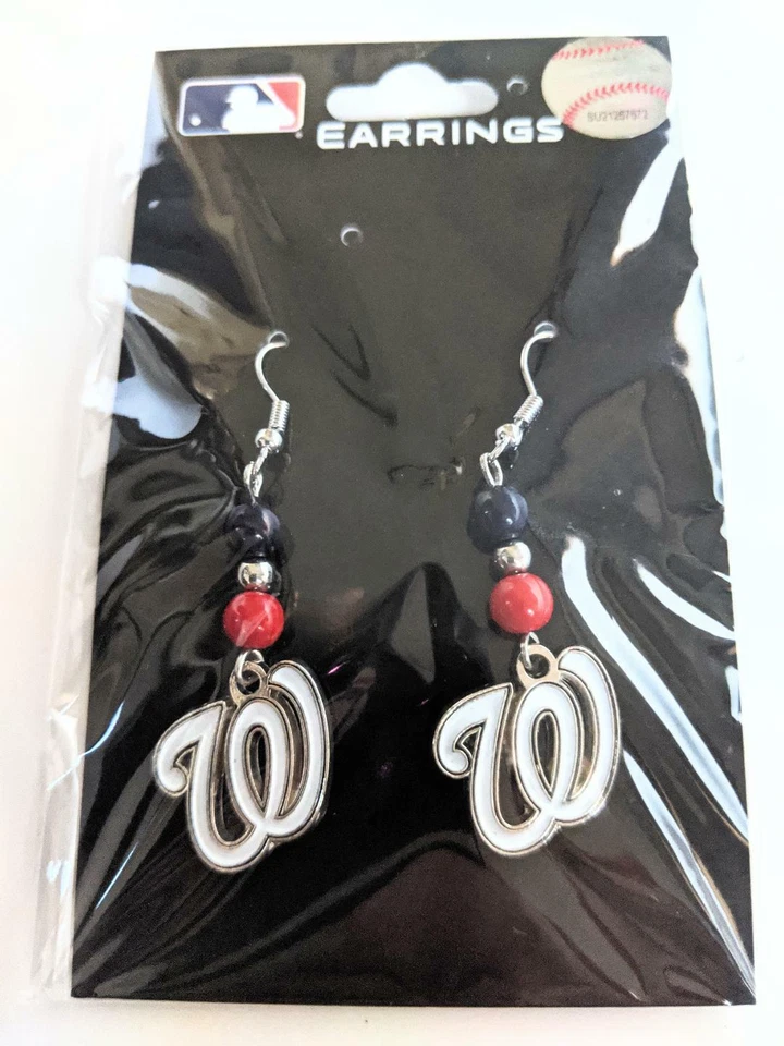 Washington Nationals MLB Bead Dangle Earrings, Baseball Jewelry - Image 1 of 1