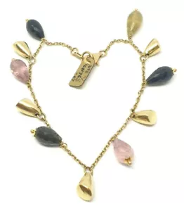 9ct gold fine chain link bracelet semi precious gemstone charms 18cm 7.7g - Picture 1 of 9