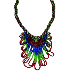 Seed bead choker bib necklace red blue green boho ethnic handmade southwest K - Picture 1 of 5