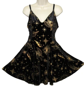 Black Milk Velvet Gold Celestial Strappy Mini Dress Womens M Crescent Moon Eye - Picture 1 of 12