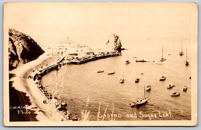 1910-1920s RPPC Catalina Island Casino & Sugerloaf Boats VINTAGE Postcard - Image 1 of 2