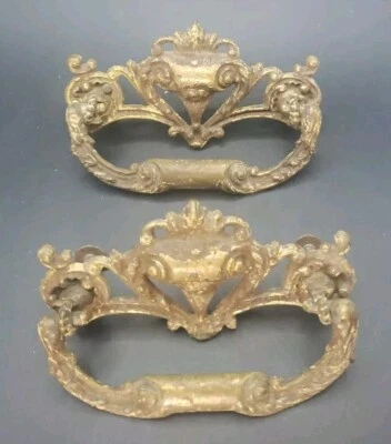 Pair  Antique Bronze Drawer Pulls 4"x 2-3/4" Reclaimed Victorian L 197 - Image 1 of 4