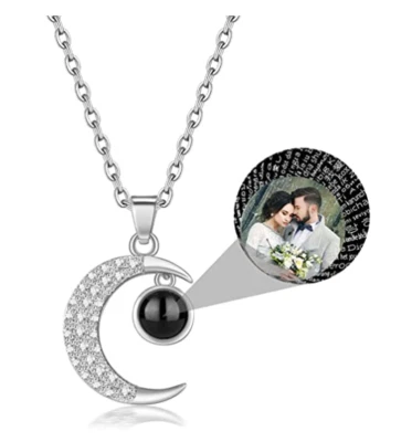 Personalised Custom Photo Projection Necklace 925 Sterling Silver Gift Love Moon - Image 1 of 4