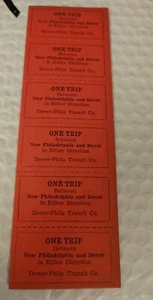 Vintage Dover-Phila Transit Co. Streifen mit 5 unbenutzten Tickets - Bild 1 von 1