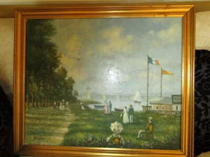 Vintage oil painting - sea shore scene - marked - Bild 1 von 4