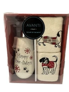 3 Pc Avanti Christmas Pawlidays Lotion Dispenser Fingertip Towels FREE SHIPPING - Picture 1 of 2
