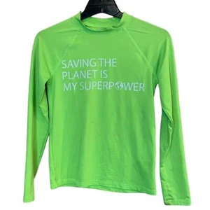 Hand Printed Upcycled Child Large Saving the Planet is My Superpower Active Tee - Picture 1 of 2