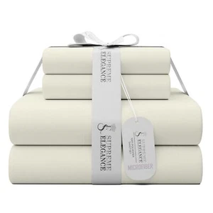 Full Size Ivory 4 Piece Sheet Set - Lightweight Brushed for Softness Easy Car... - Picture 1 of 8