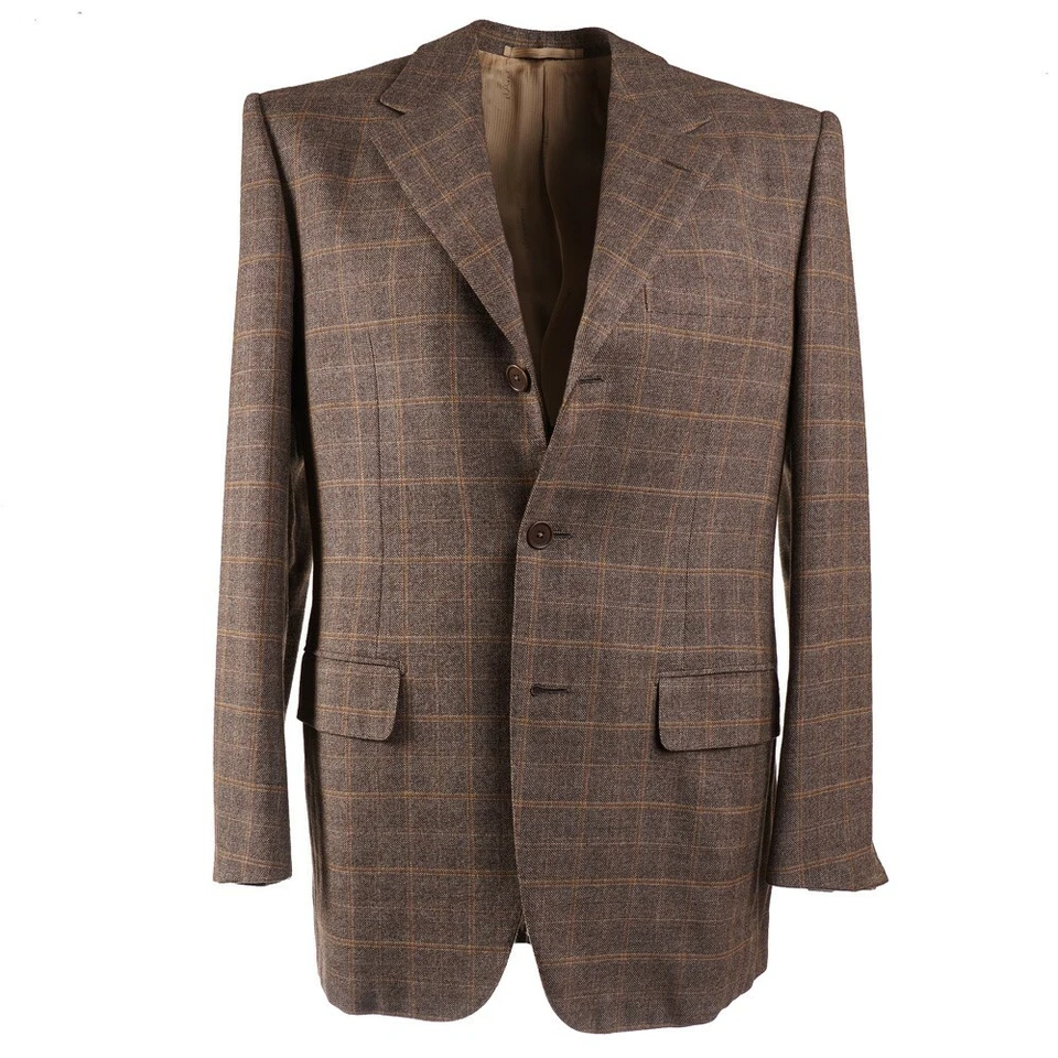 NWT $3295 D'AVENZA Brown and Gold Check Soft Wool-Cashmere Sport Coat 40 R - Image 1 of 4