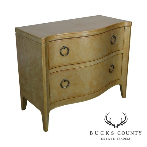 Henredon Hollywood Regency Style Serpentine Silver Leather 2 Drawer Chest Cover