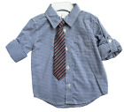 Koala Baby Striped Long Sleeve Button Down Dress Shirt Blue with Tie Size 9M